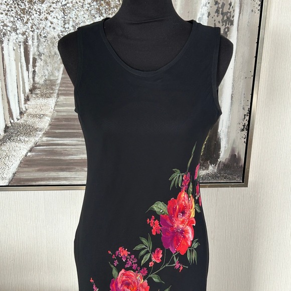 Dress Barn Women's Y2K Floral Beaded Sleeveless Black Rayon Dress - Medium - Picture 2 of 9